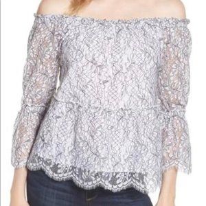 Cupcakes And Cashmere Nichols White & Black Lace Off Shoulder Top Womens L NEW